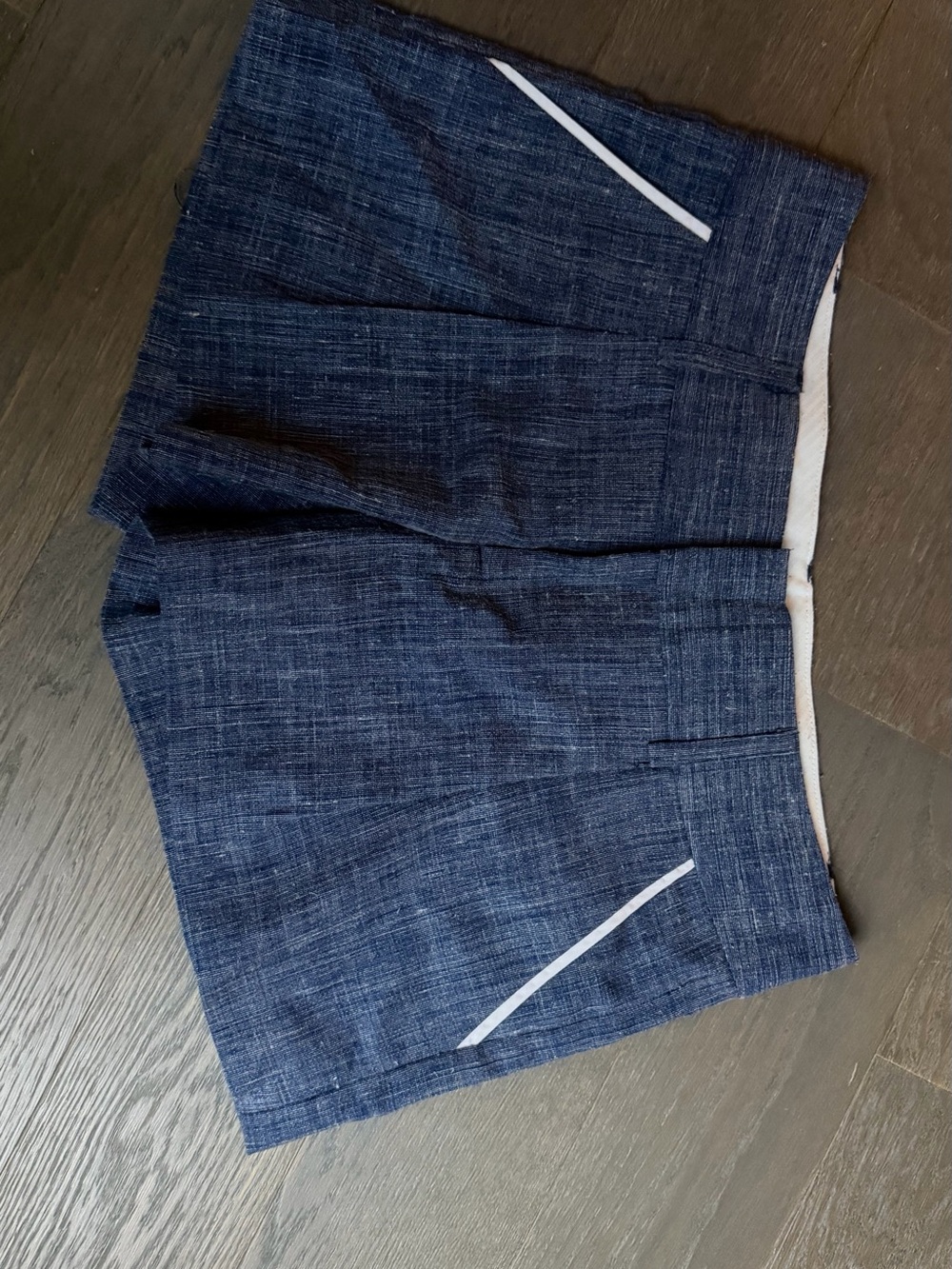 Alice + Olivia Navy Blue Denim-Look Women's Shorts with White Trim